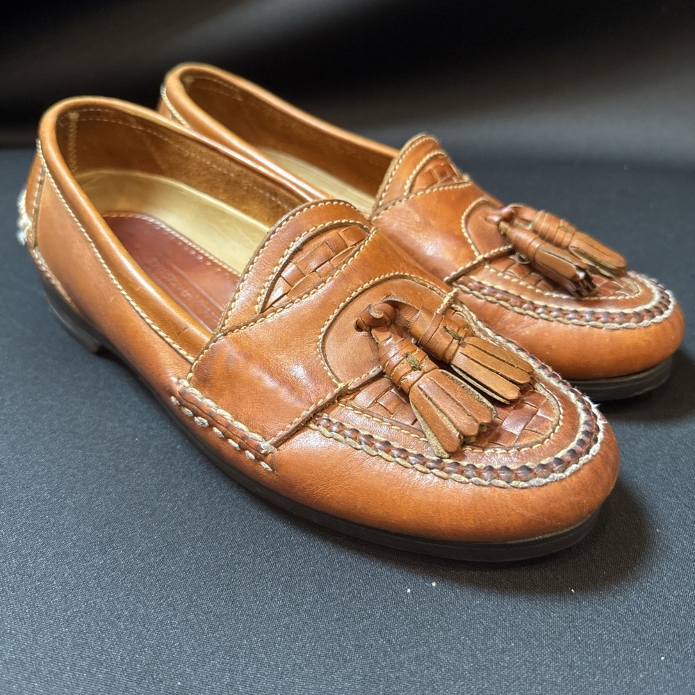 Johnston & Murphy Aristocraft Tassel Loafers Woven Tan Leather Men's 8.5D
